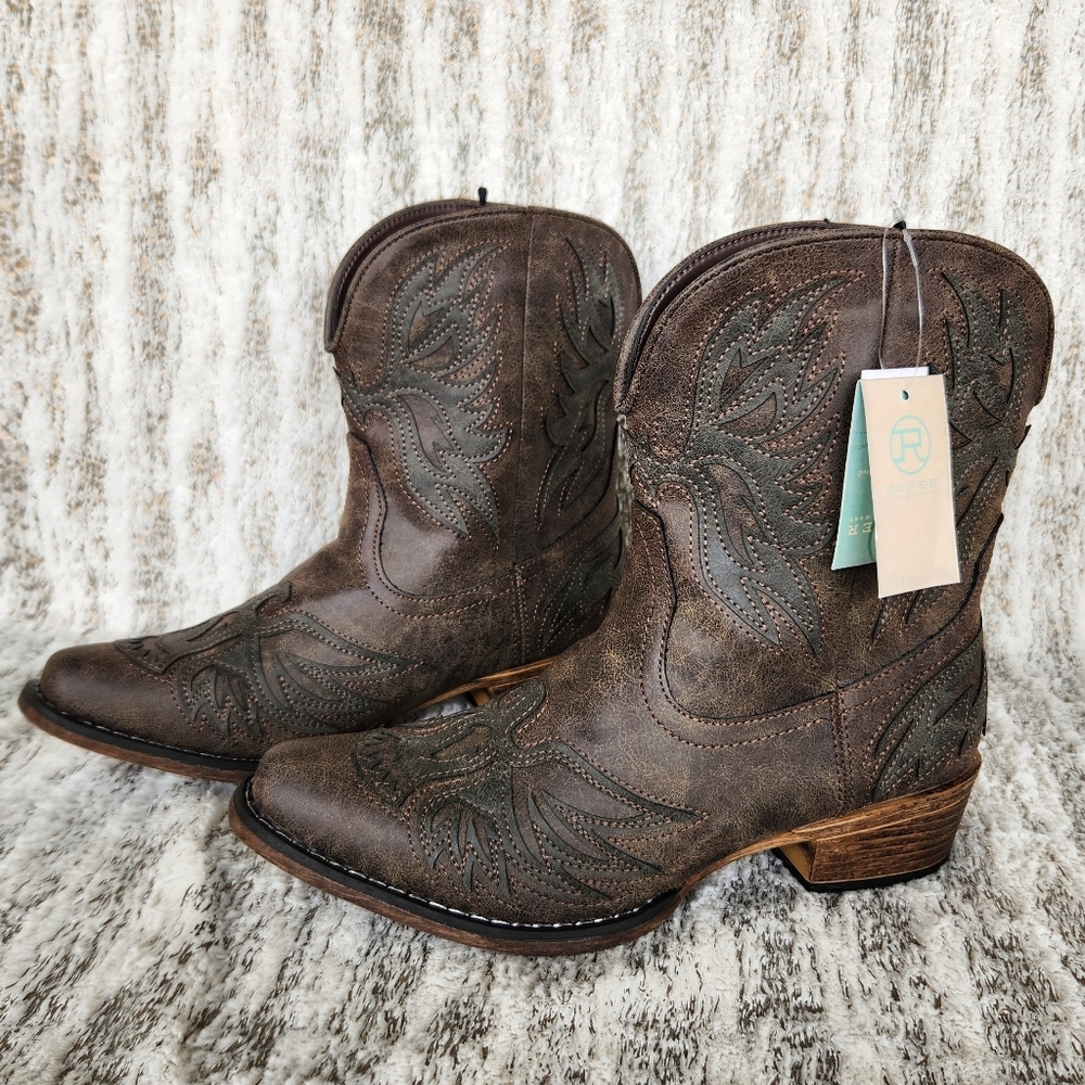 NWT Roper "Amelia Eagle Overlay" Western Snip Toe Cowboy Boots, Women's Size 9.5